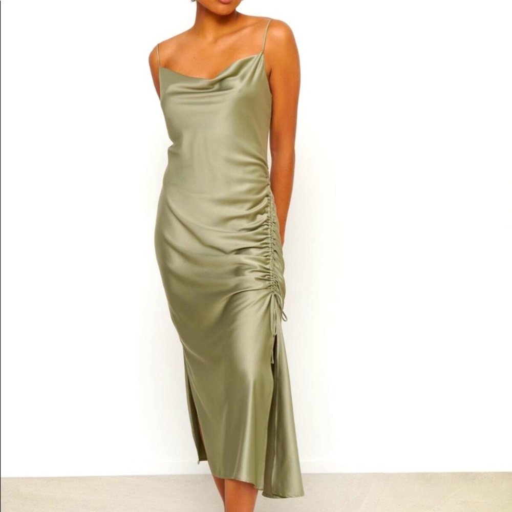 Dynamite Ruched Satin Slip Dress